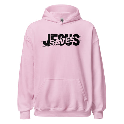 Jesus Saves Glitched Typography Flat Embroidered Hoodie - Inken Image