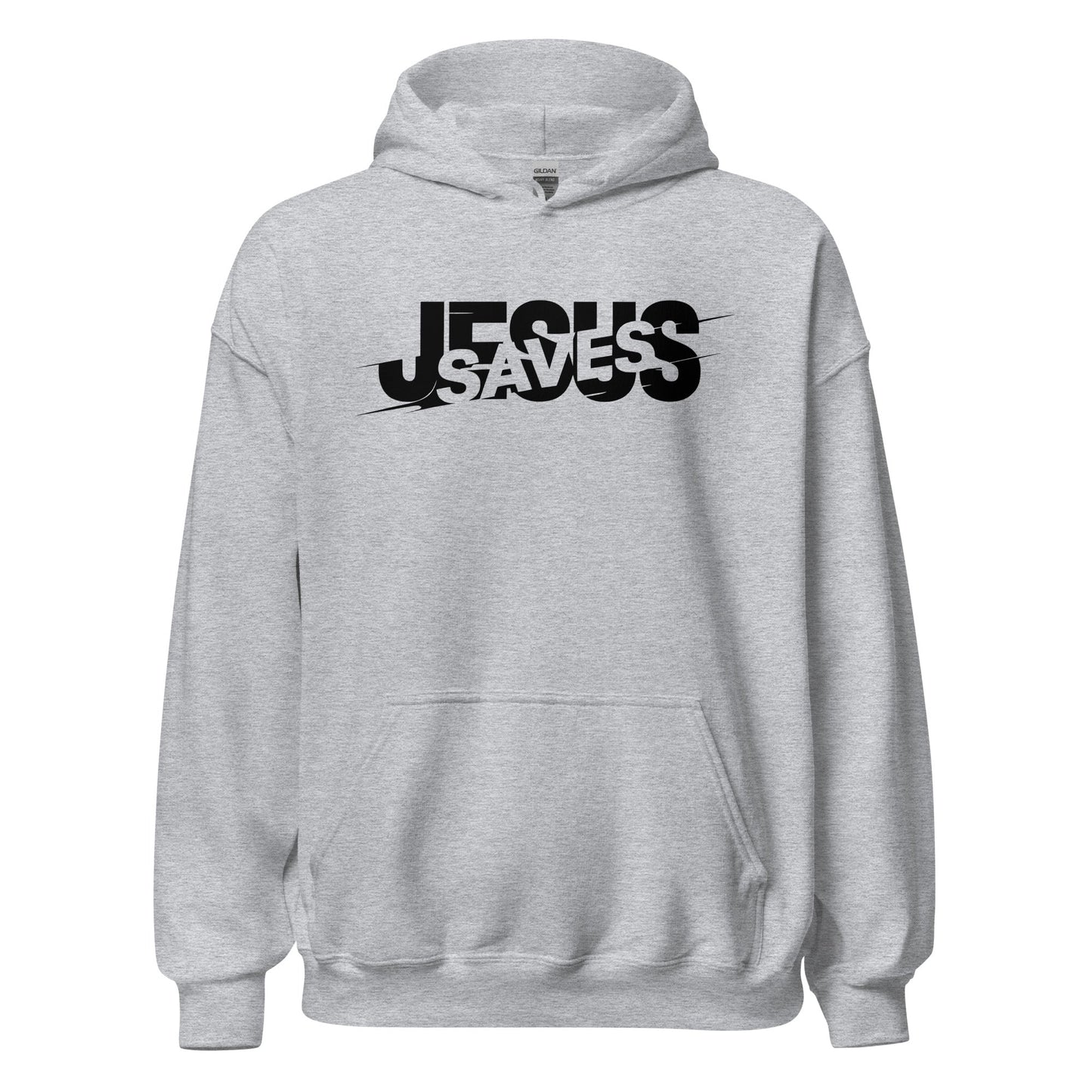 Jesus Saves Glitched Typography Flat Embroidered Hoodie - Inken Image