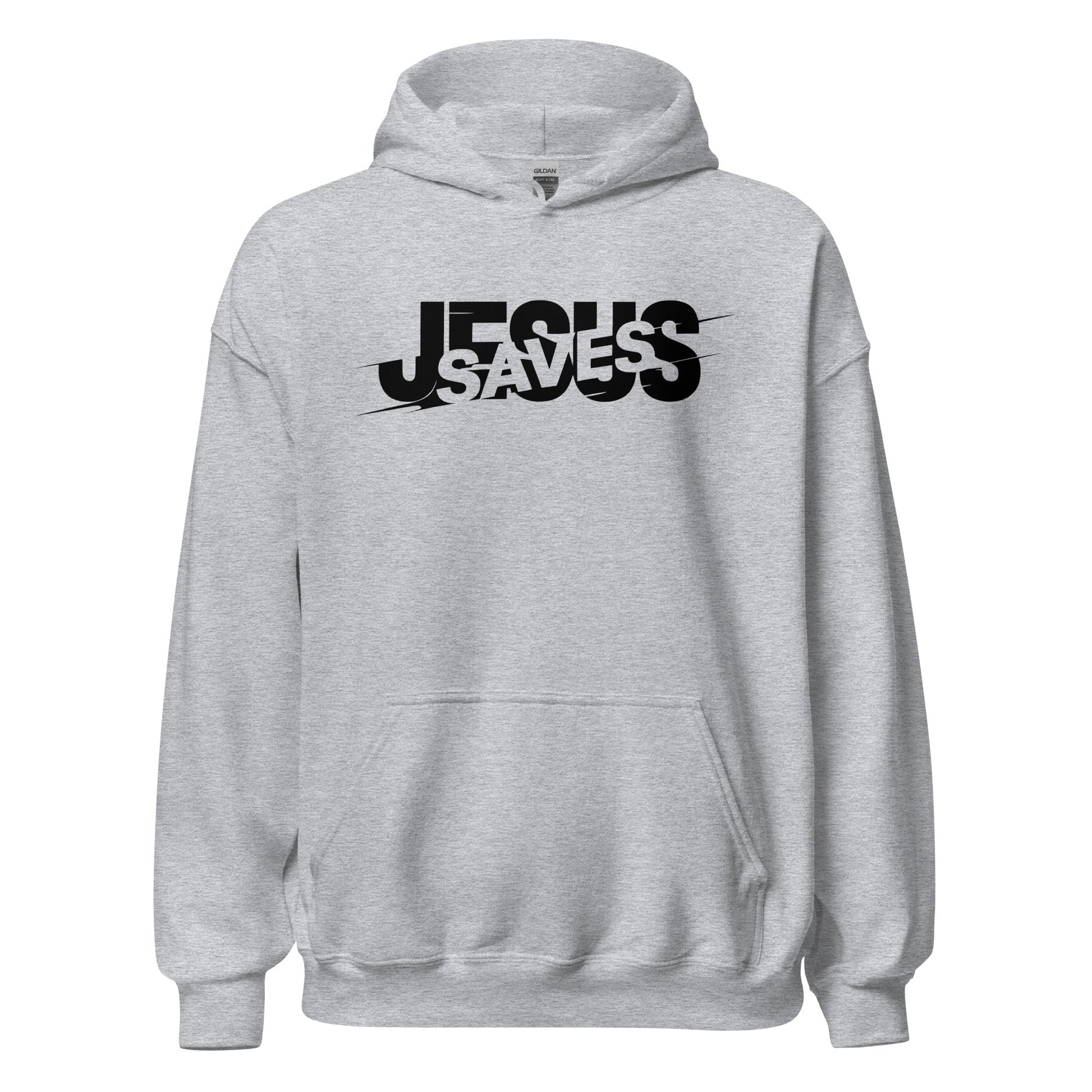 Jesus Saves Glitched Typography Flat Embroidered Hoodie - Inken Image