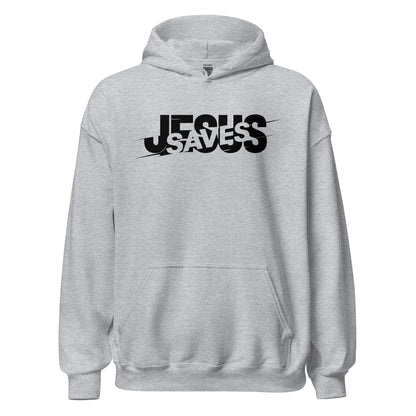 Jesus Saves Glitched Typography Flat Embroidered Hoodie - Inken Image