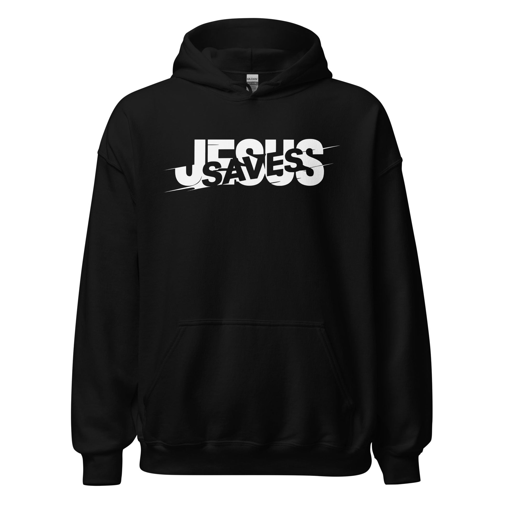 Jesus Saves Glitched Typography Flat Embroidered Hoodie - Inken Image