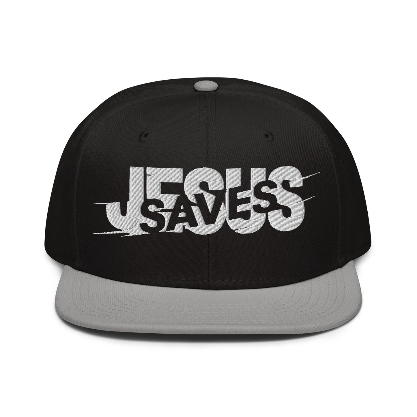Jesus Saves Glitched Typography Flat Embroidered Snapback - Inken Image