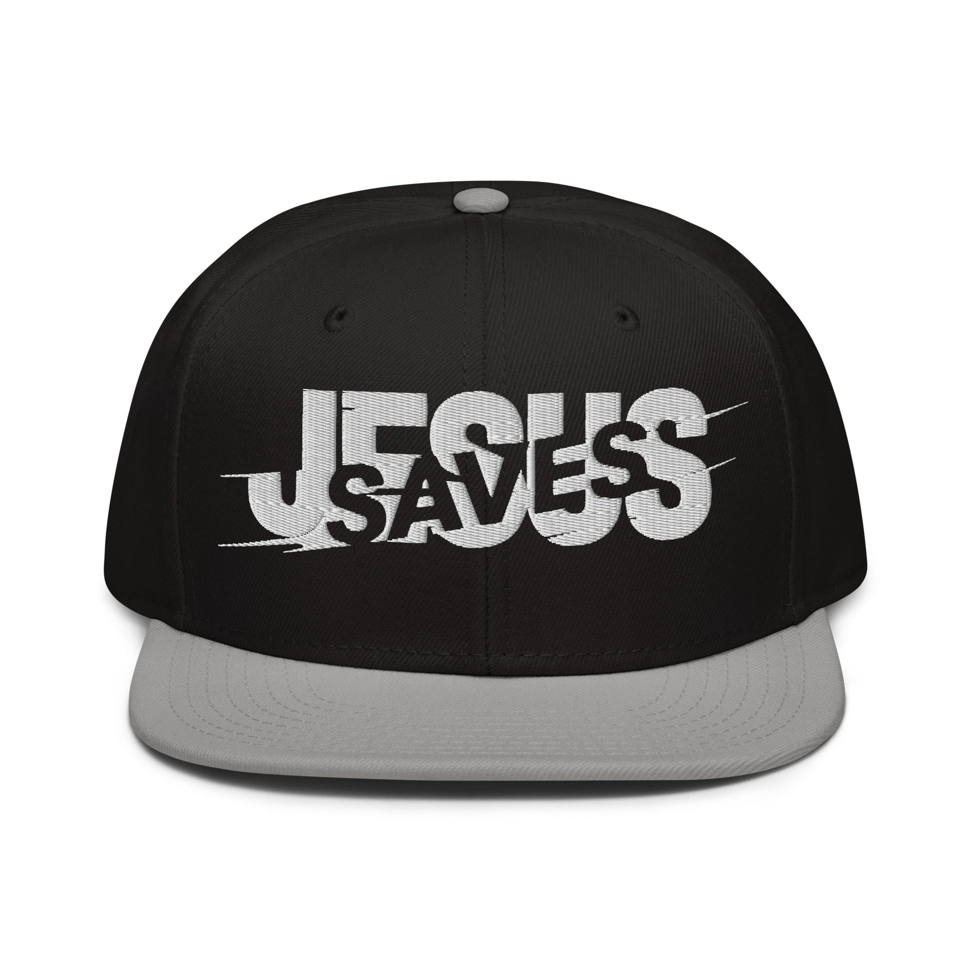 Jesus Saves Glitched Typography Flat Embroidered Snapback - Inken Image