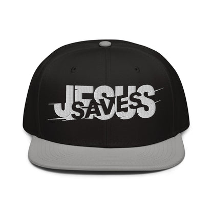 Jesus Saves Glitched Typography Flat Embroidered Snapback - Inken Image