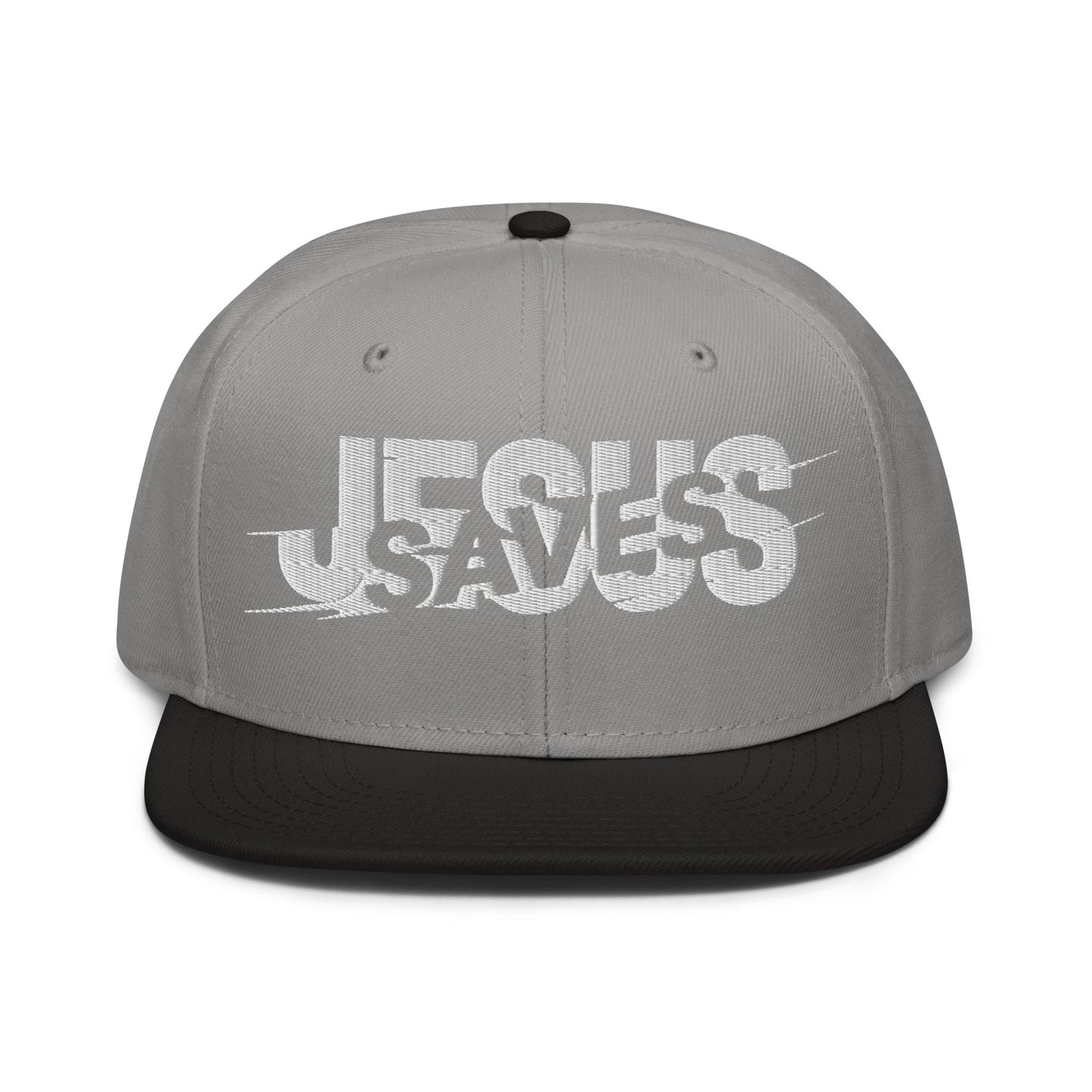 Jesus Saves Glitched Typography Flat Embroidered Snapback - Inken Image