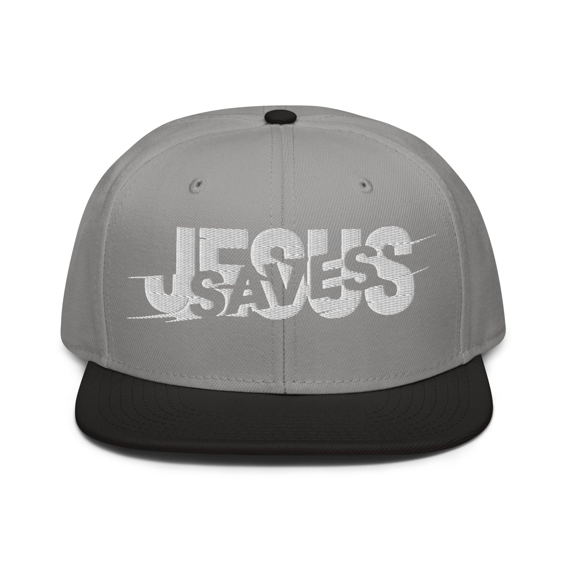 Jesus Saves Glitched Typography Flat Embroidered Snapback - Inken Image
