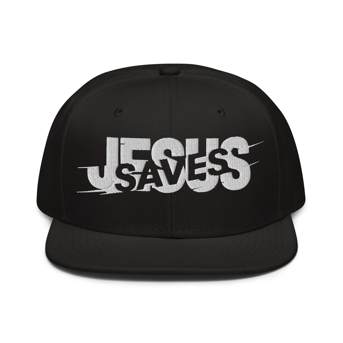Jesus Saves Glitched Typography Flat Embroidered Snapback - Inken Image