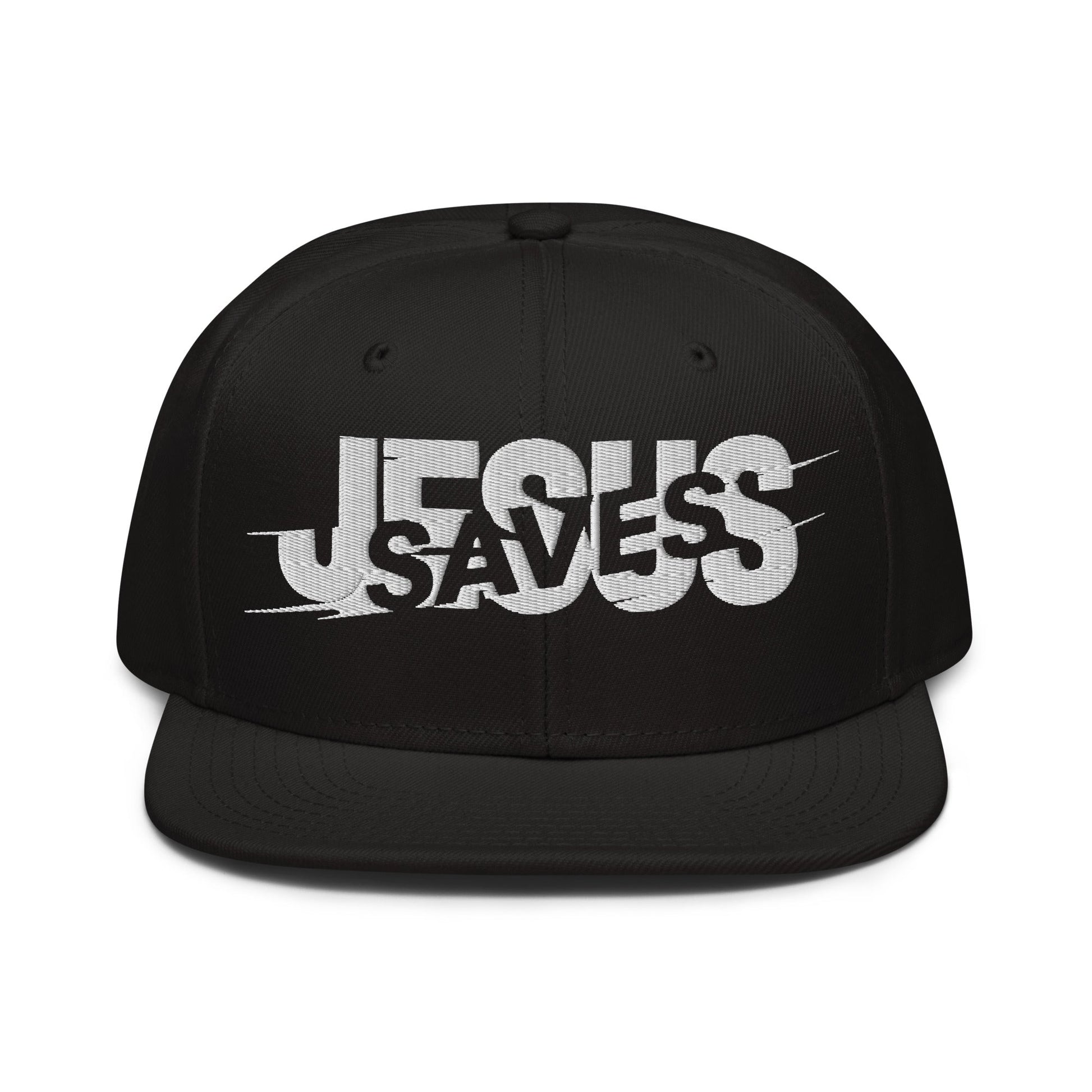 Jesus Saves Glitched Typography Flat Embroidered Snapback - Inken Image