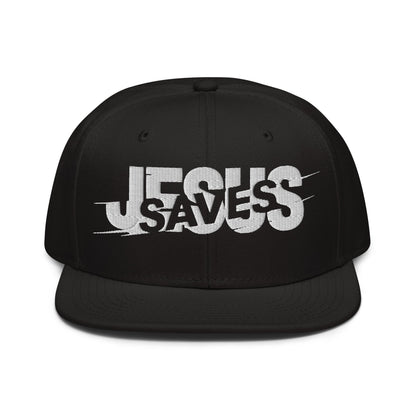 Jesus Saves Glitched Typography Flat Embroidered Snapback - Inken Image