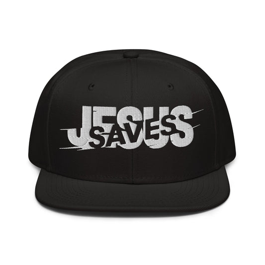 Jesus Saves Glitched Typography Flat Embroidered Snapback - Inken Image