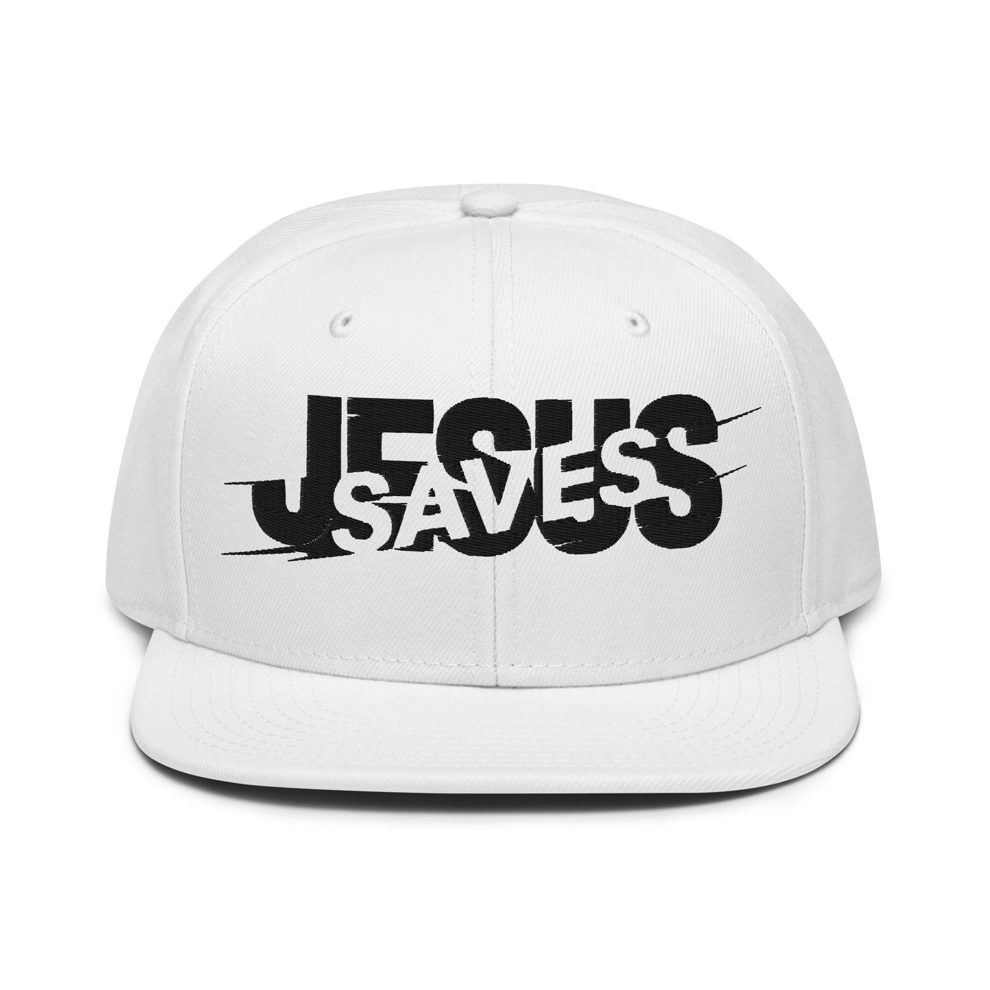 Jesus Saves Glitched Typography Flat Embroidered Snapback - Inken Image