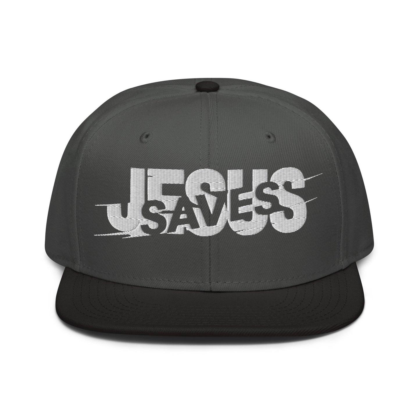 Jesus Saves Glitched Typography Flat Embroidered Snapback - Inken Image