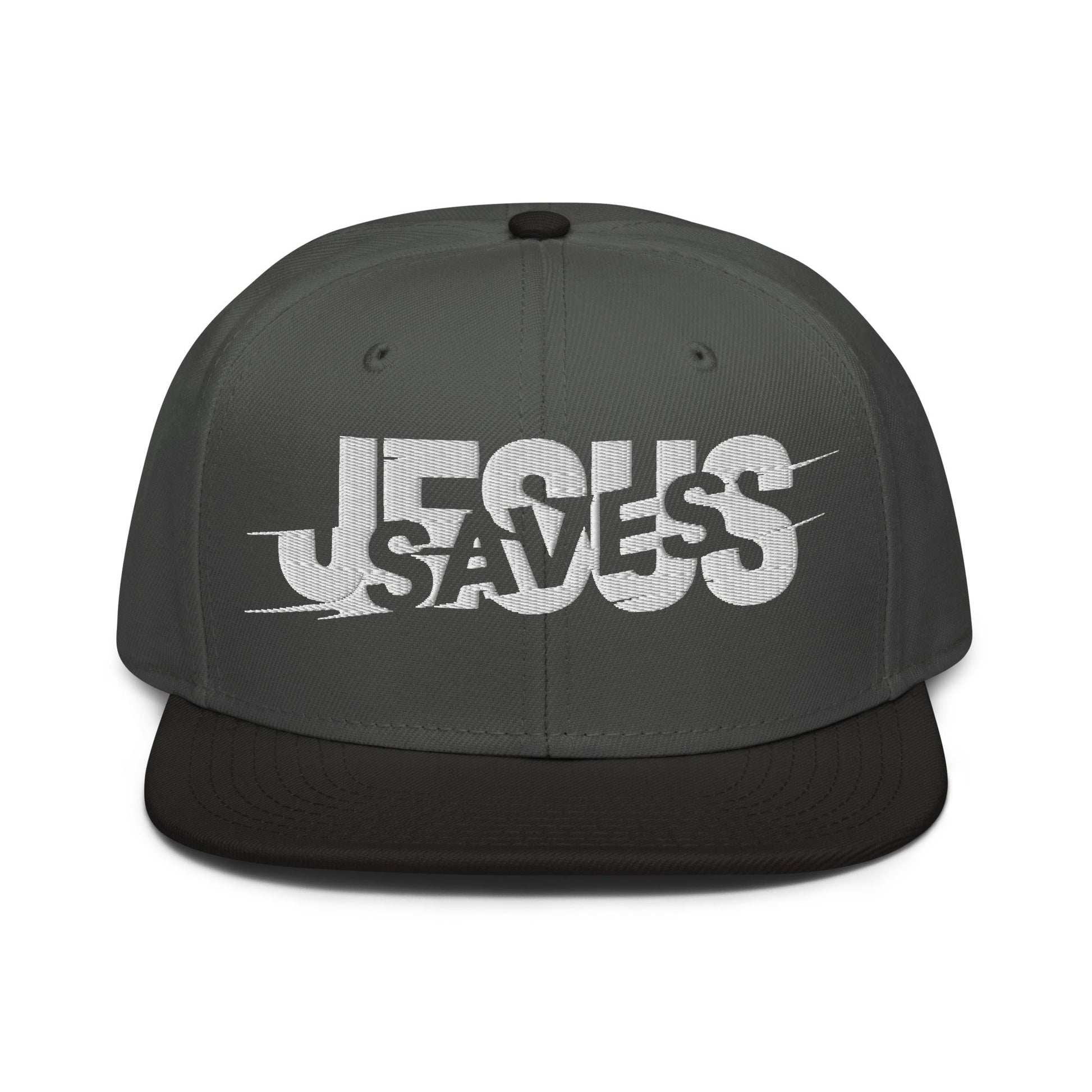 Jesus Saves Glitched Typography Flat Embroidered Snapback - Inken Image