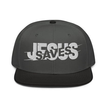 Jesus Saves Glitched Typography Flat Embroidered Snapback - Inken Image