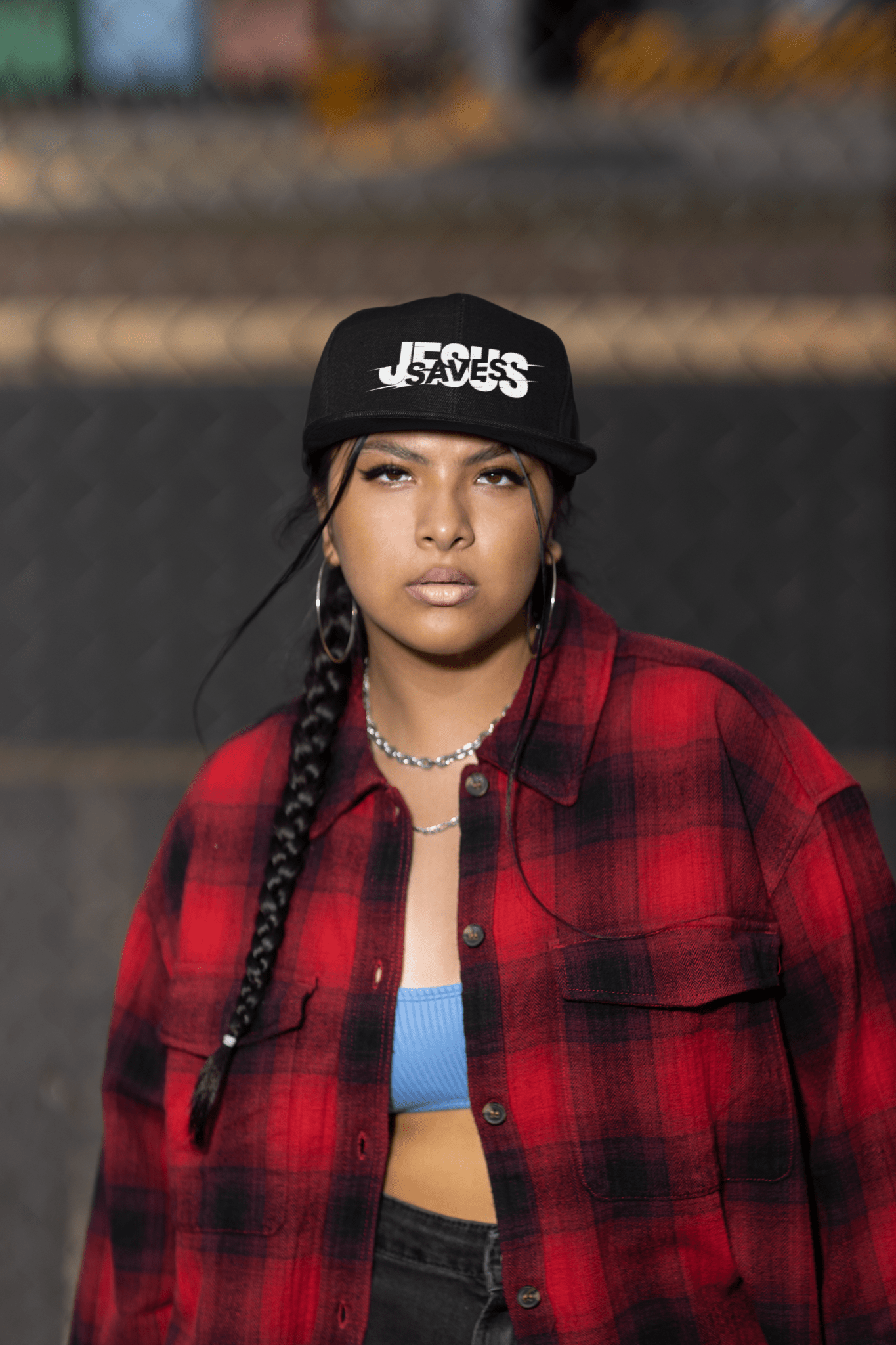Jesus Saves Glitched Typography Flat Embroidered Snapback - Inken Image