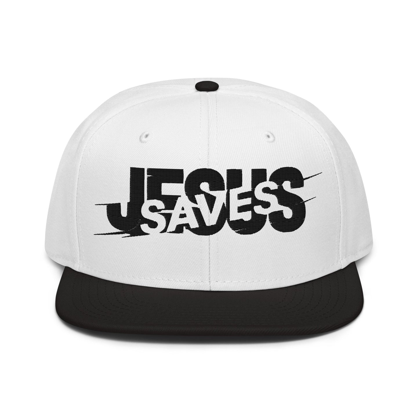 Jesus Saves Glitched Typography Flat Embroidered Snapback - Inken Image