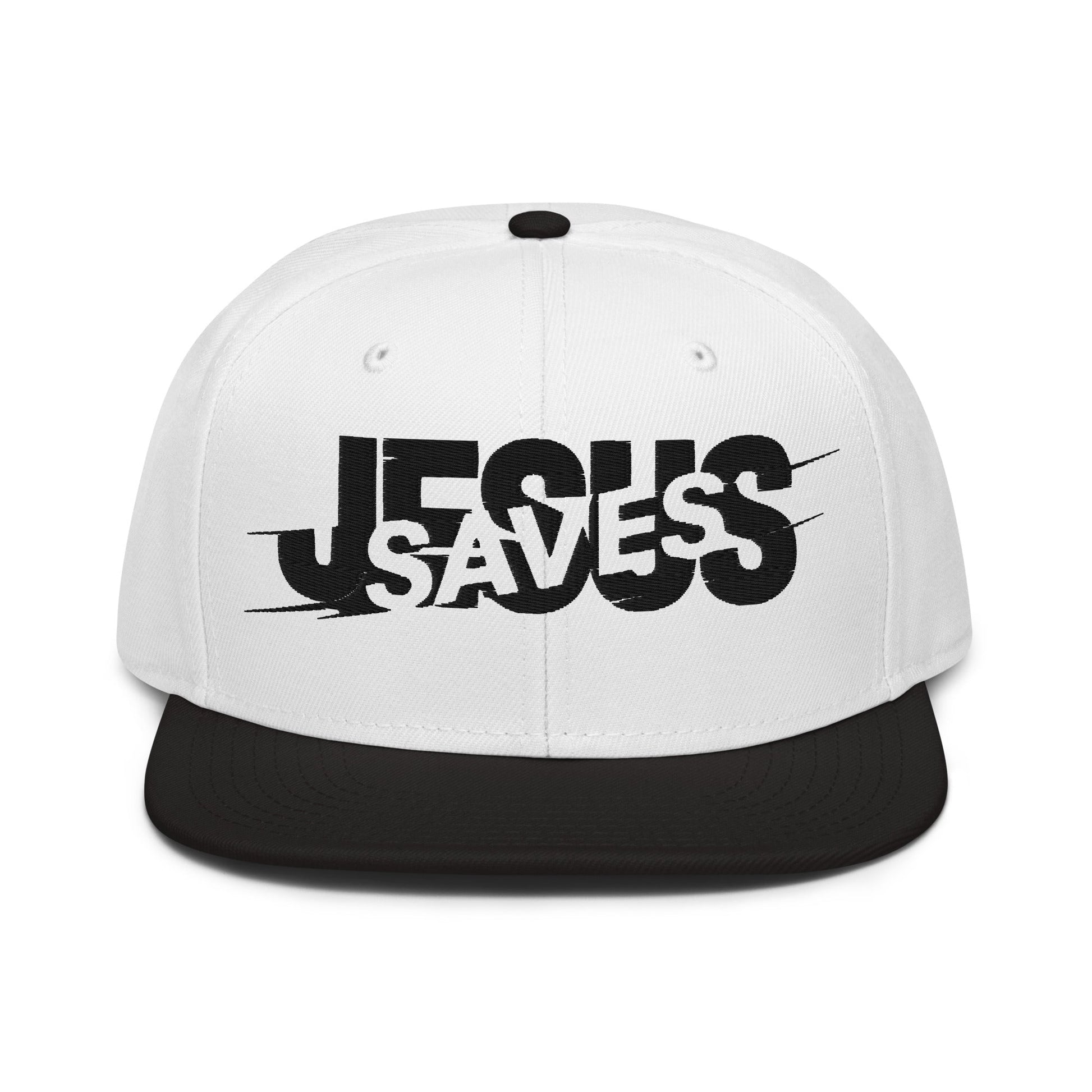 Jesus Saves Glitched Typography Flat Embroidered Snapback - Inken Image