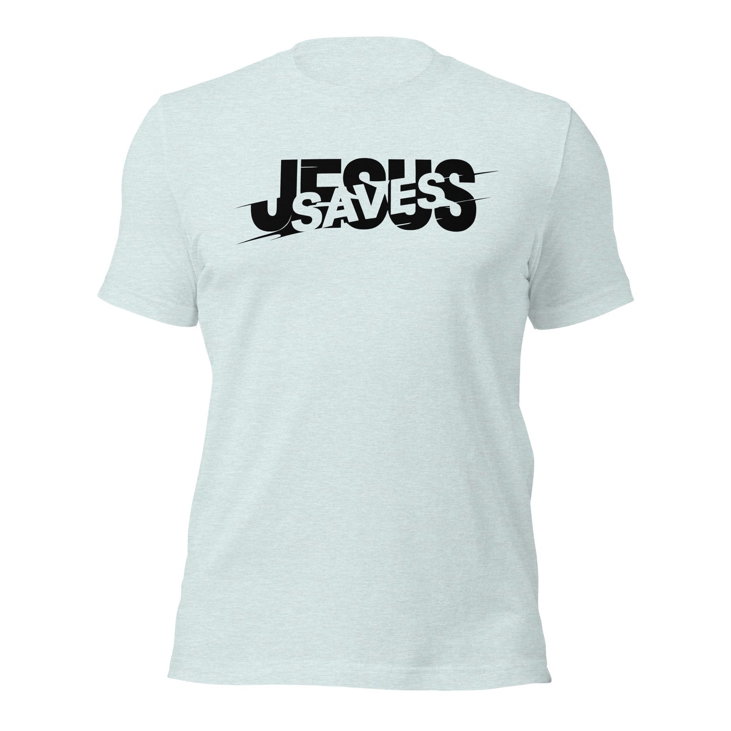 Jesus Saves Glitched Typography Flat Embroidered T-Shirt - Inken Image