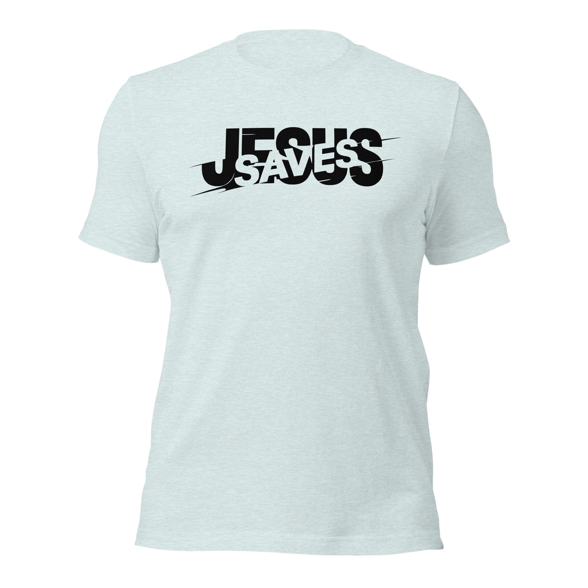 Jesus Saves Glitched Typography Flat Embroidered T-Shirt - Inken Image