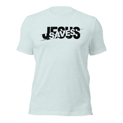 Jesus Saves Glitched Typography Flat Embroidered T-Shirt - Inken Image