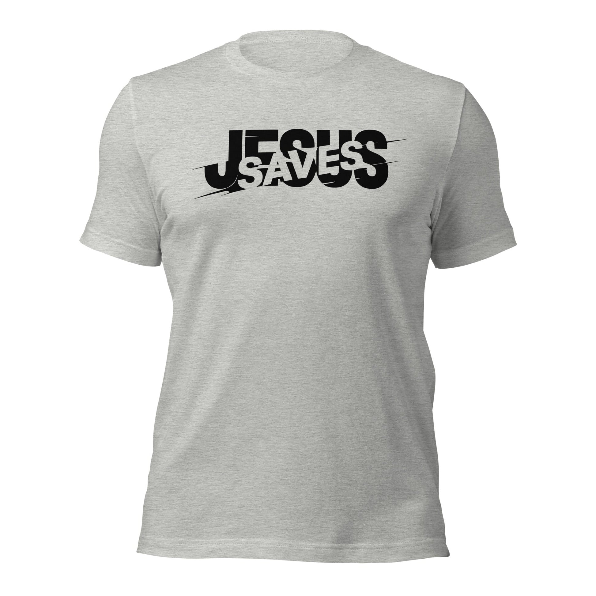 Jesus Saves Glitched Typography Flat Embroidered T-Shirt - Inken Image