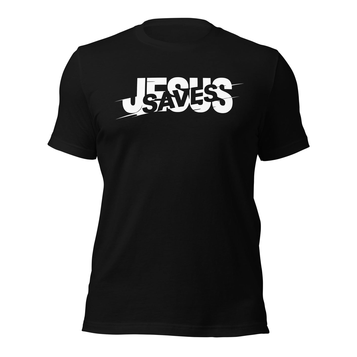 Jesus Saves Glitched Typography Flat Embroidered T-Shirt - Inken Image
