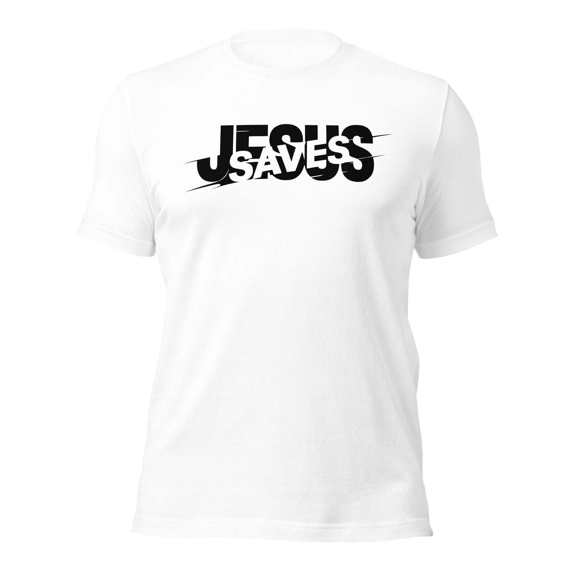 Jesus Saves Glitched Typography Flat Embroidered T-Shirt - Inken Image