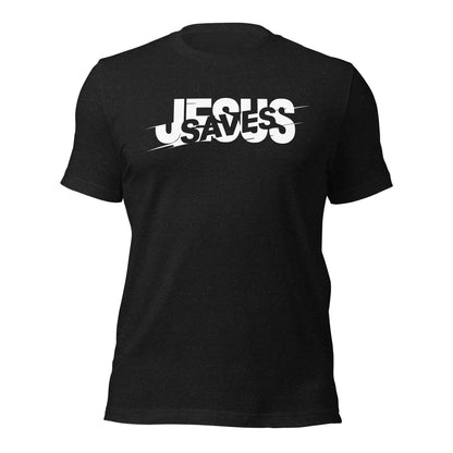 Jesus Saves Glitched Typography Flat Embroidered T-Shirt - Inken Image