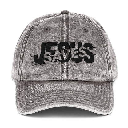 Jesus Saves Glitched Typography Flat Embroidered Vintage Cotton Twill Cap - Inken Image