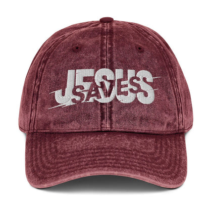 Jesus Saves Glitched Typography Flat Embroidered Vintage Cotton Twill Cap - Inken Image