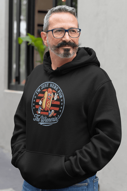 Just Here for The Wienerin Funny 4th of July Hot Dog Hoodie BBQ Party Sweatshirt - Inken Image