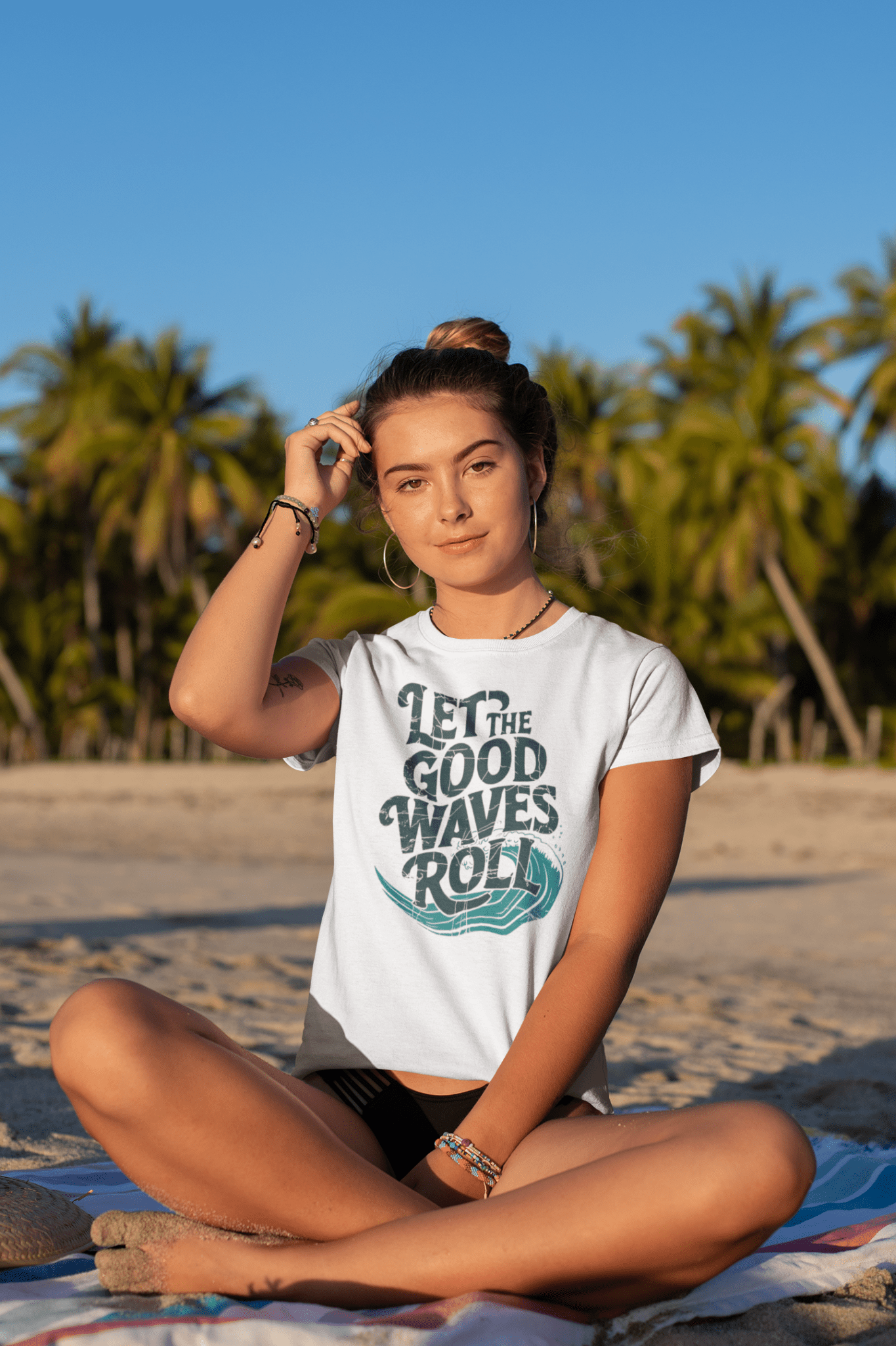 Let The Good Waves Roll Vintage Surf Graphic T-Shirt - Inken Image
