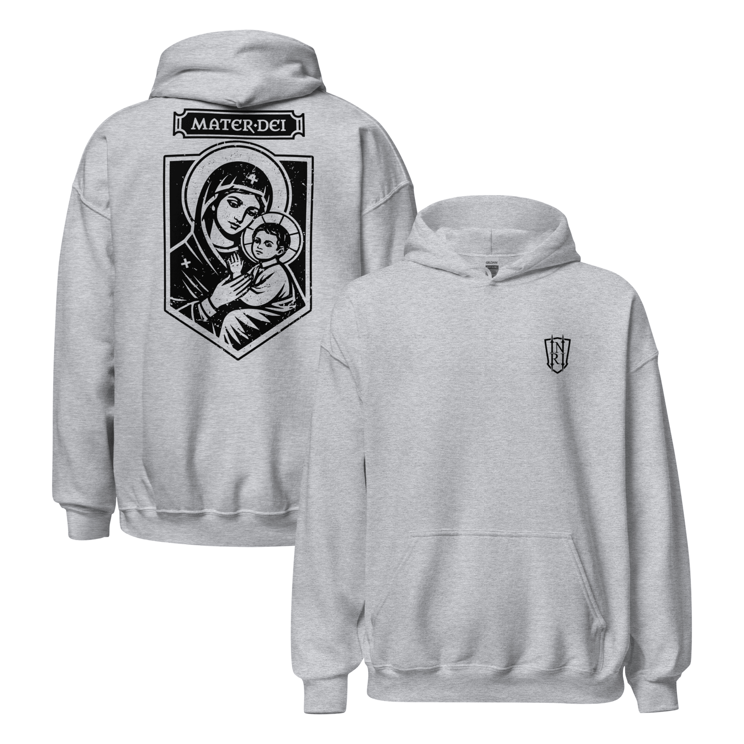 Mater Dei, Mother Mary and Baby Jesus Icon Graphic Hoodie - Inken Image