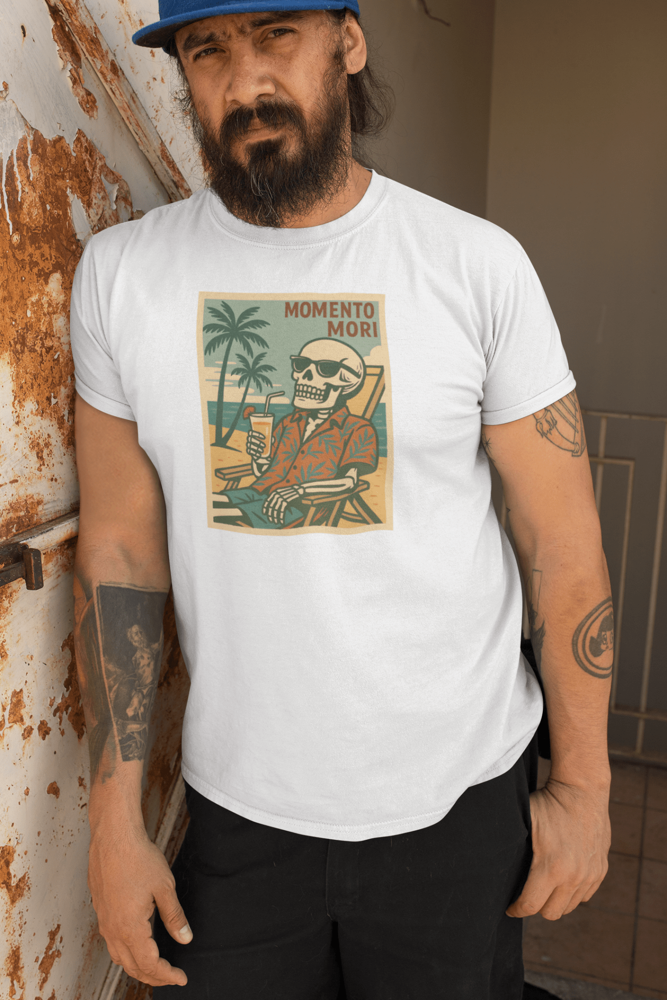 Momento Mori Beach Day Retro T-shirt - Inken Image