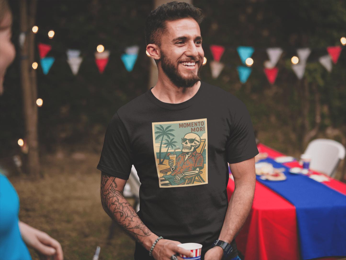 Momento Mori Beach Day Retro T-shirt - Inken Image