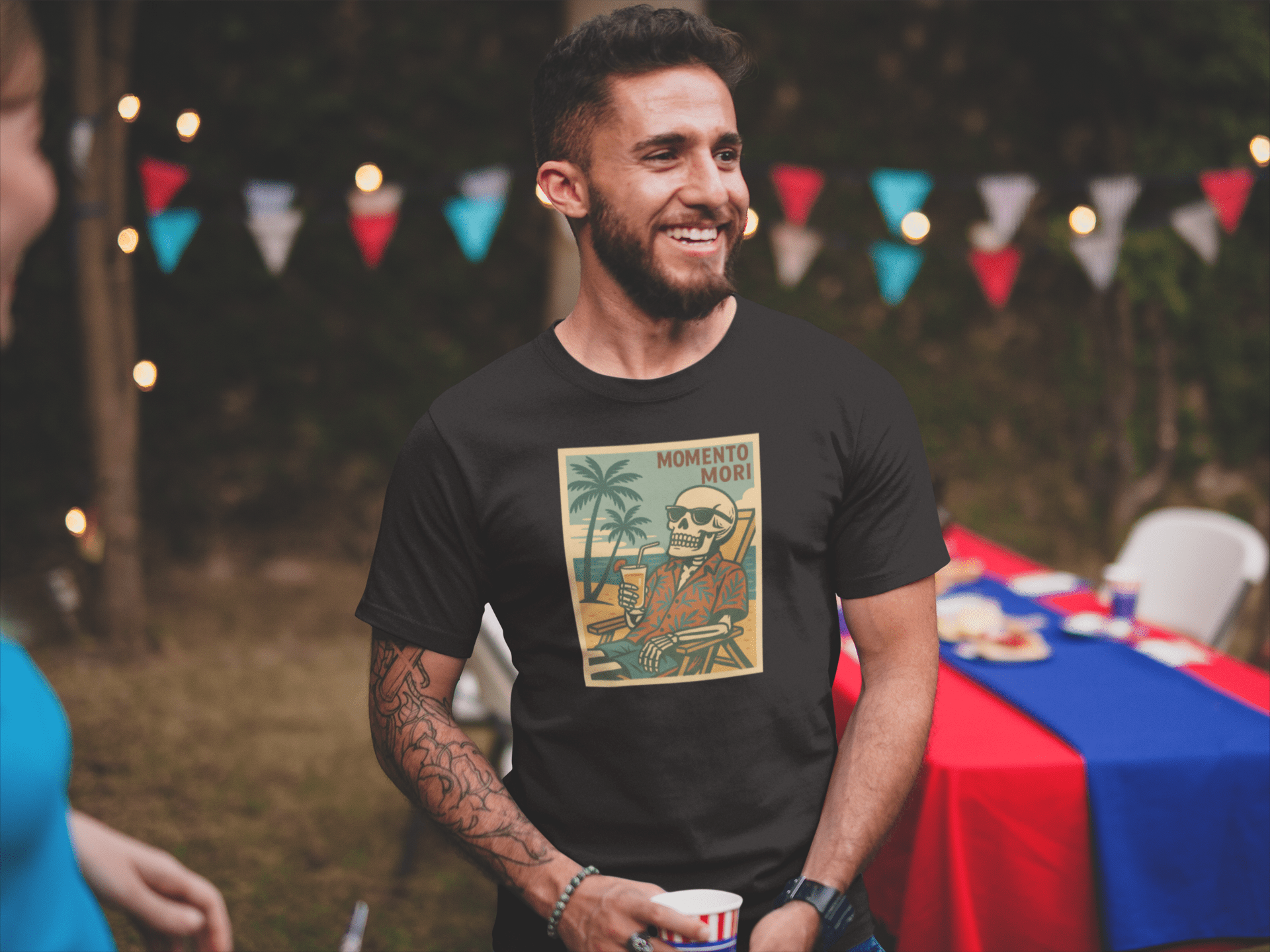 Momento Mori Beach Day Retro T-shirt - Inken Image