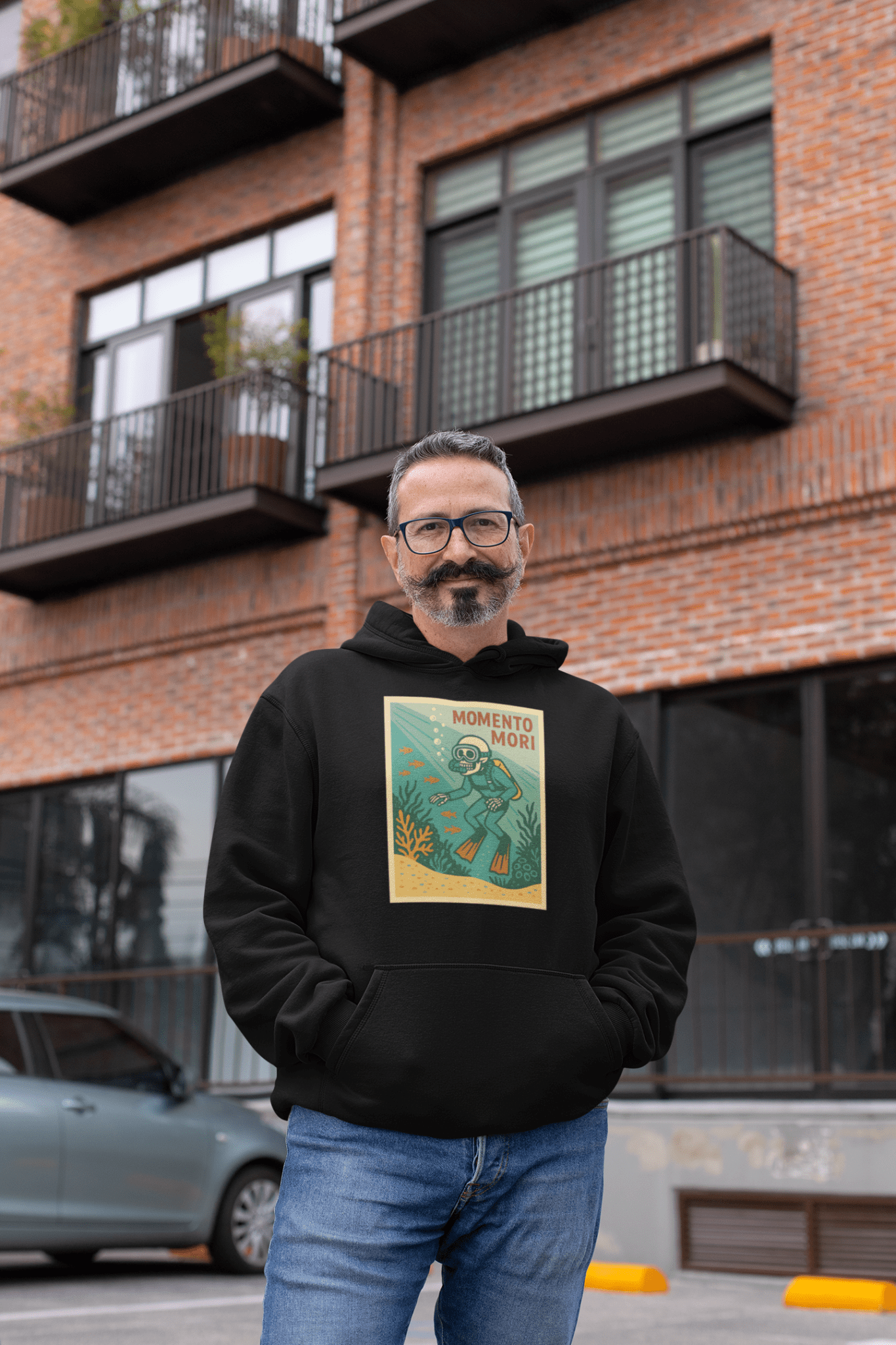 Momento Mori Scuba Diver Retro Hoodie - Inken Image