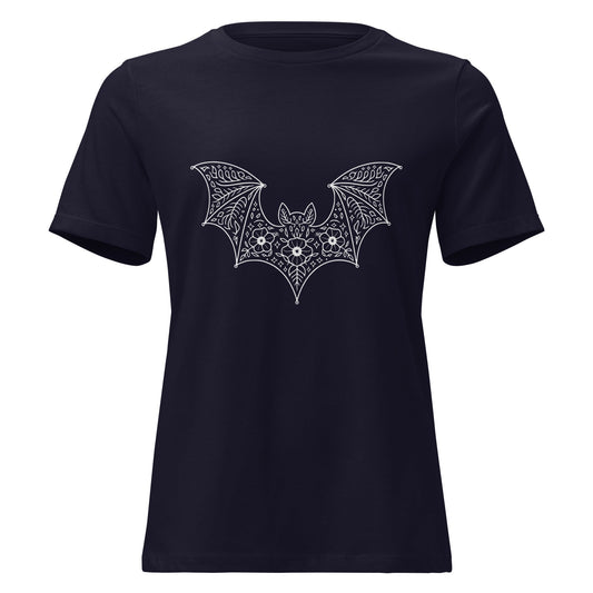 Moonflower Flying Bat Lace Silhouette T-Shirt - Inken Image