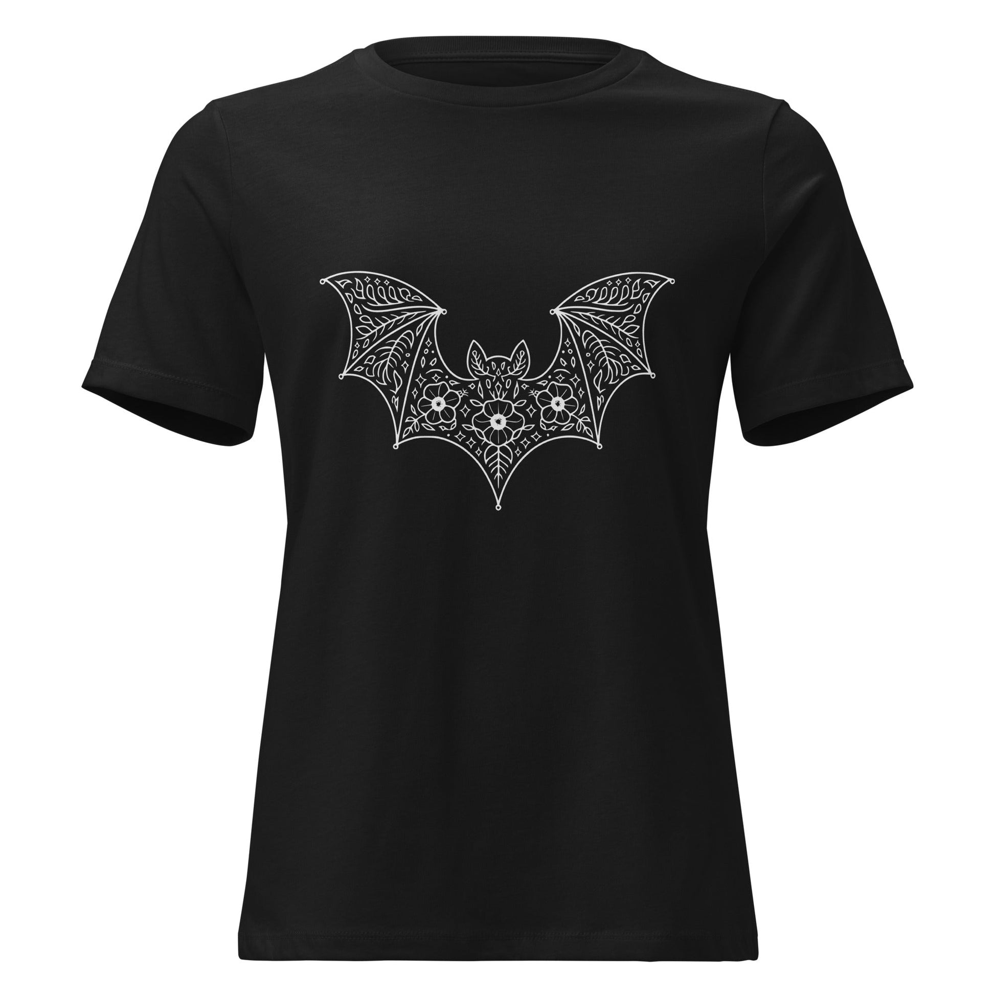 Moonflower Flying Bat Lace Silhouette T-Shirt - Inken Image