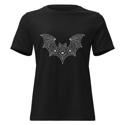 Moonflower Flying Bat Lace Silhouette T-Shirt - Inken Image