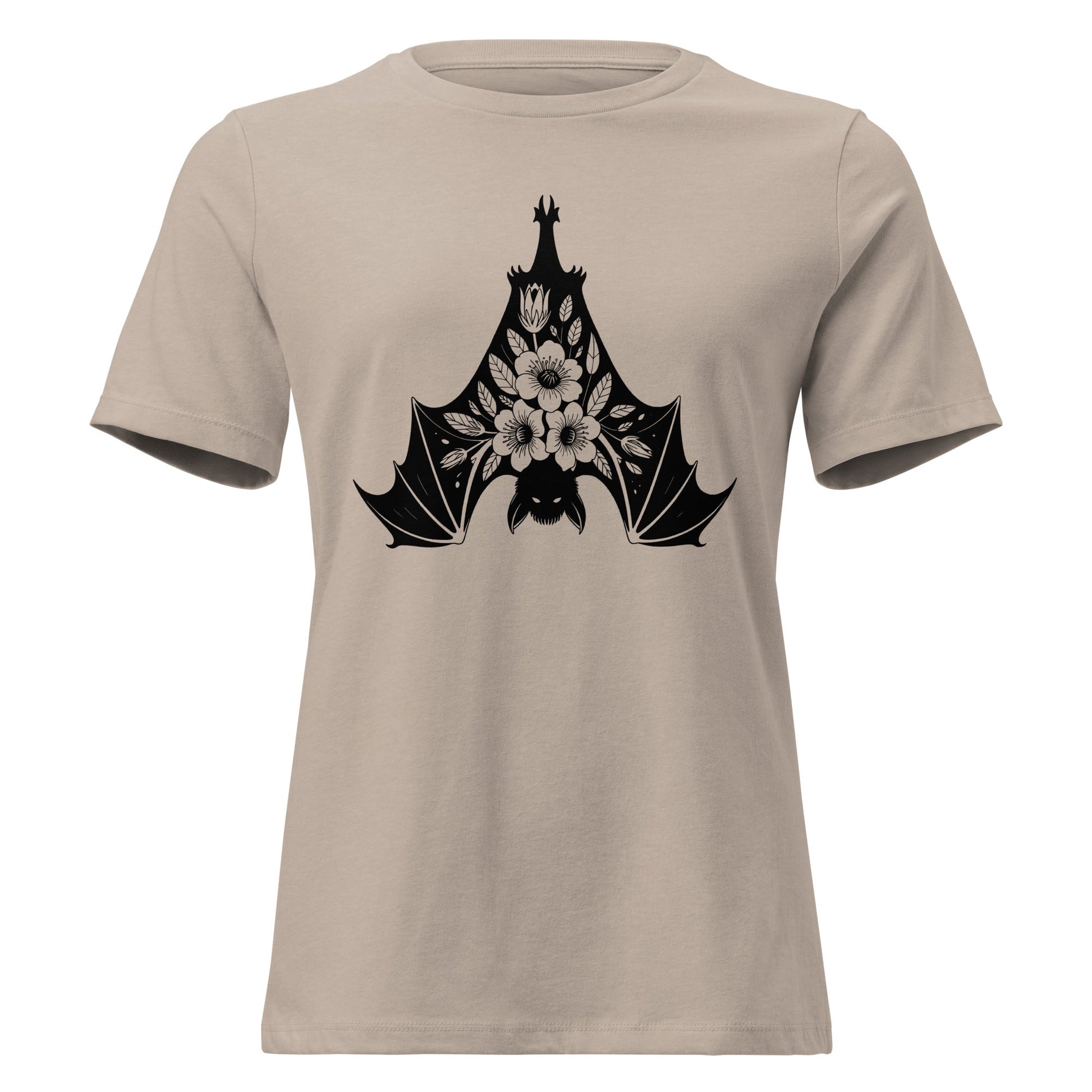 Moonflower Hanging Bat Gothic Botanical T-Shirt - Inken Image