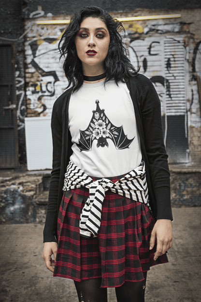 Moonflower Hanging Bat Gothic Botanical T-Shirt - Inken Image