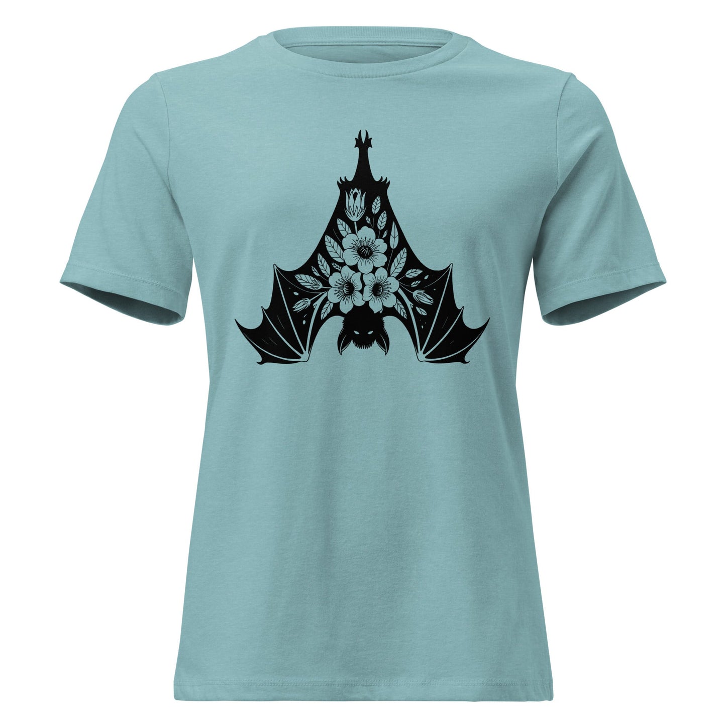 Moonflower Hanging Bat Gothic Botanical T-Shirt - Inken Image