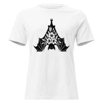 Moonflower Hanging Bat Gothic Botanical T-Shirt - Inken Image