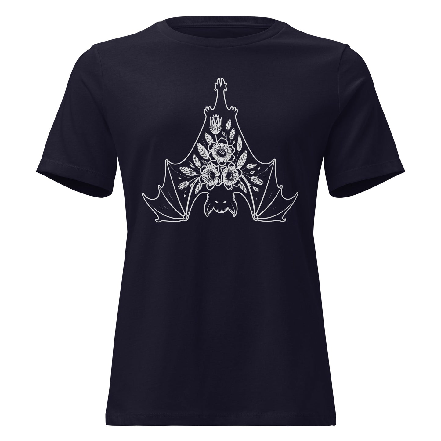 Moonflower Hanging Bat Gothic Botanical T-Shirt - Inken Image