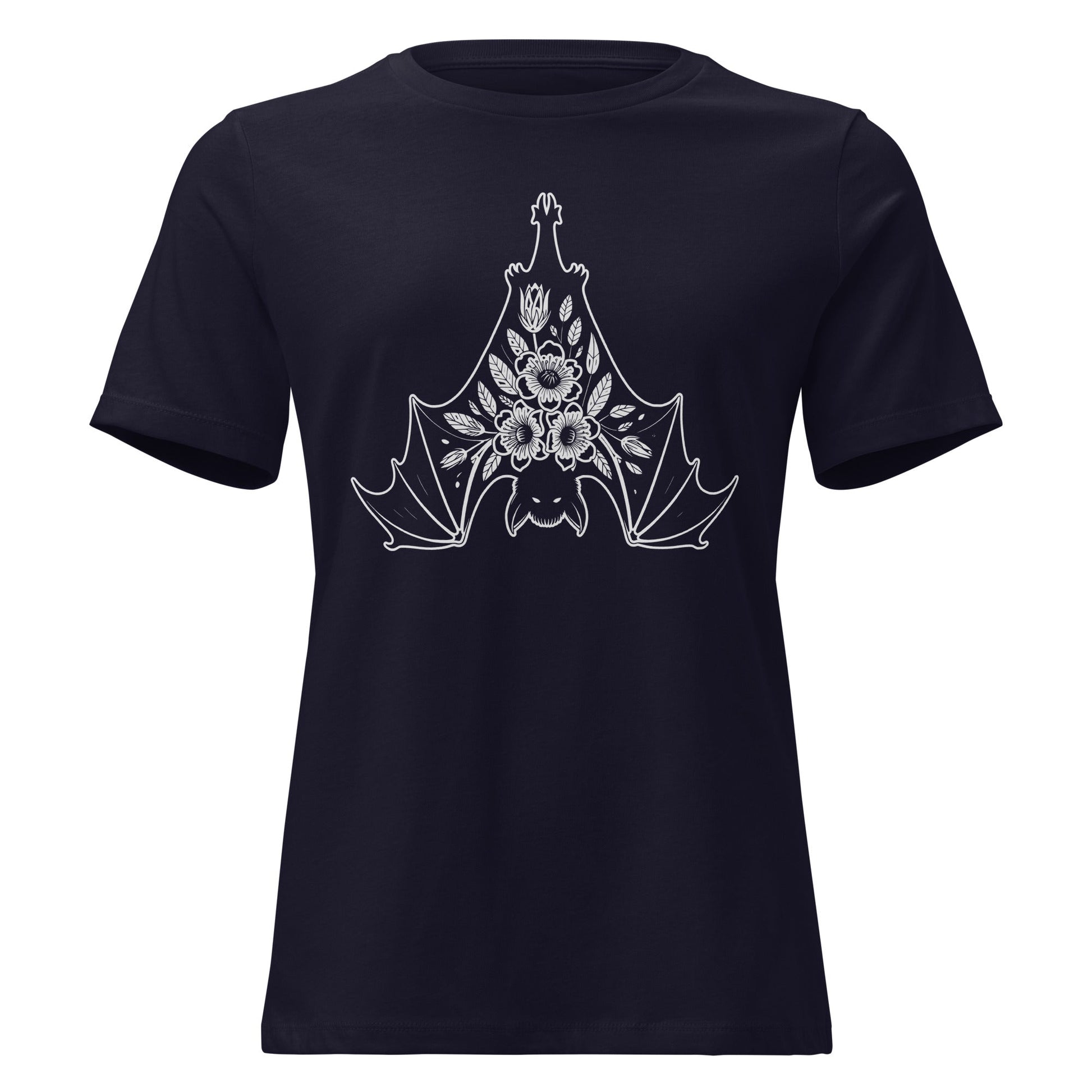 Moonflower Hanging Bat Gothic Botanical T-Shirt - Inken Image
