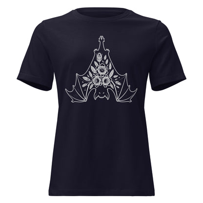 Moonflower Hanging Bat Gothic Botanical T-Shirt - Inken Image