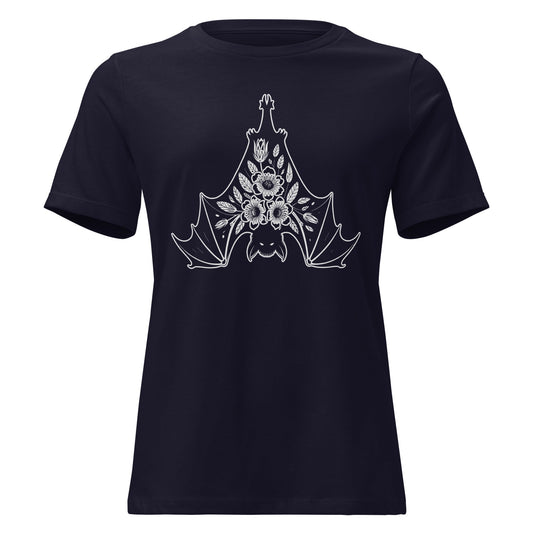 Moonflower Hanging Bat Gothic Botanical T-Shirt - Inken Image