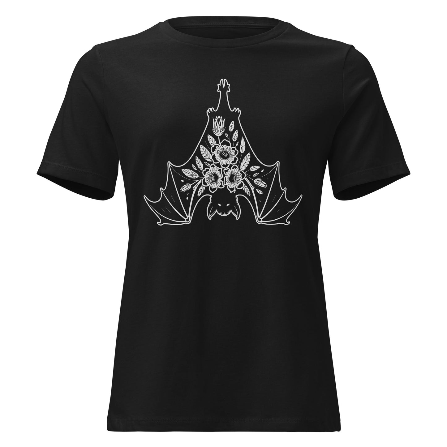 Moonflower Hanging Bat Gothic Botanical T-Shirt - Inken Image