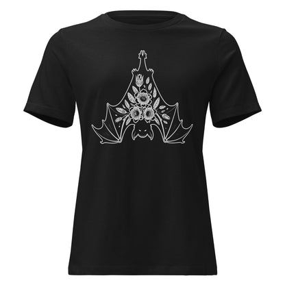 Moonflower Hanging Bat Gothic Botanical T-Shirt - Inken Image